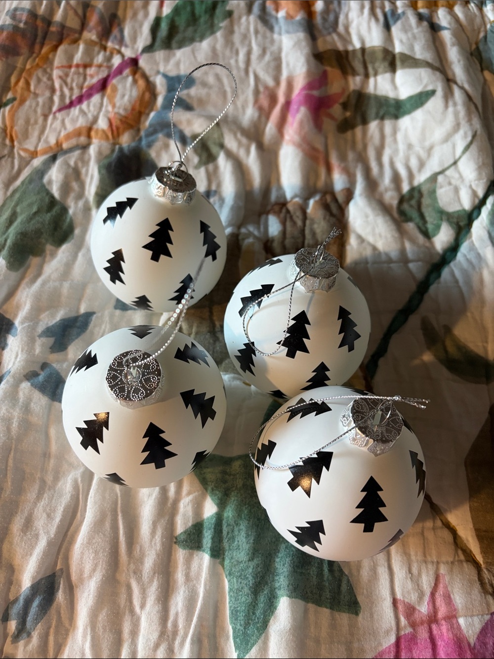 Hobby Lobby White Ornaments with Black Tree Pattern